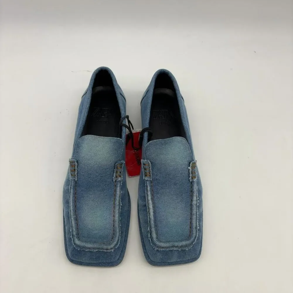 Zara Denim Loafers in Light Blue